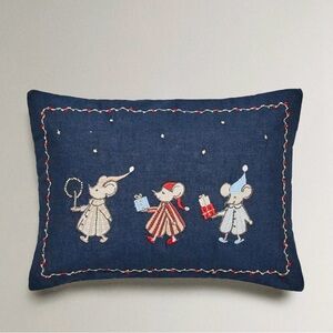 Navy Blue Pillow with Mouse Embroidery